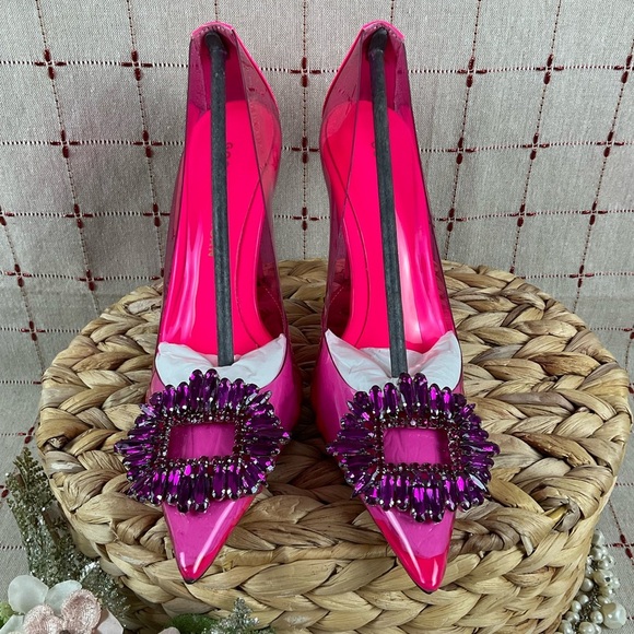 Good American 'CINDER-F*CKING-RELLA' Clear PUMP Size 5 Hot Pink New Stiletto - Picture 5 of 10